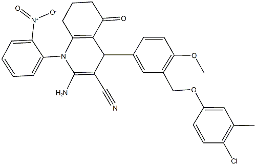 2-amino-4-{3-[(4-chloro-3-methylphenoxy)methyl]-4-methoxyphenyl}-1-{2-nitrophenyl}-5-oxo-1,4,5,6,7,8-hexahydro-3-quinolinecarbonitrile Structure