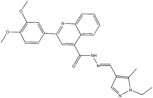 2-(3,4-dimethoxyphenyl)-N'-[(1-ethyl-5-methyl-1H-pyrazol-4-yl)methylene]-4-quinolinecarbohydrazide 구조식 이미지