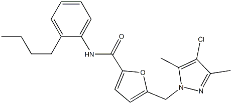 N-(2-butylphenyl)-5-[(4-chloro-3,5-dimethyl-1H-pyrazol-1-yl)methyl]-2-furamide 구조식 이미지