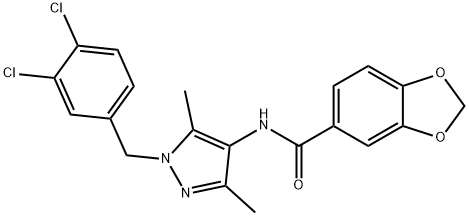 N-[1-(3,4-dichlorobenzyl)-3,5-dimethyl-1H-pyrazol-4-yl]-1,3-benzodioxole-5-carboxamide 구조식 이미지