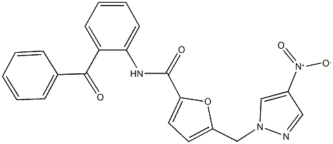 N-(2-benzoylphenyl)-5-({4-nitro-1H-pyrazol-1-yl}methyl)-2-furamide 구조식 이미지