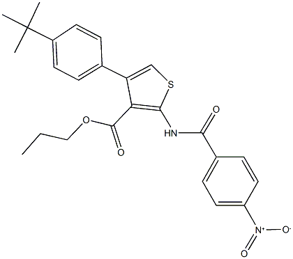 propyl 4-(4-tert-butylphenyl)-2-({4-nitrobenzoyl}amino)-3-thiophenecarboxylate Structure