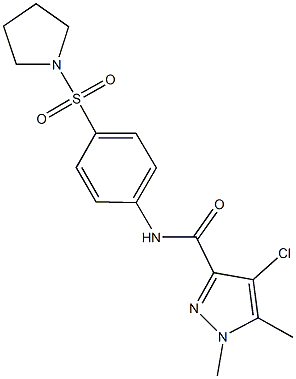 4-chloro-1,5-dimethyl-N-[4-(1-pyrrolidinylsulfonyl)phenyl]-1H-pyrazole-3-carboxamide 구조식 이미지