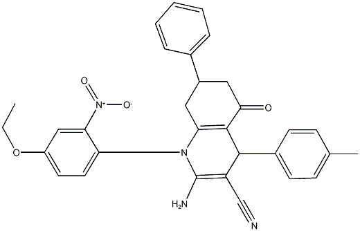 2-amino-1-{4-ethoxy-2-nitrophenyl}-4-(4-methylphenyl)-5-oxo-7-phenyl-1,4,5,6,7,8-hexahydroquinoline-3-carbonitrile Structure