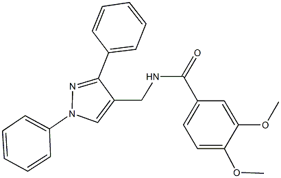 N-[(1,3-diphenyl-1H-pyrazol-4-yl)methyl]-3,4-dimethoxybenzamide 구조식 이미지