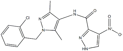 N-[1-(2-chlorobenzyl)-3,5-dimethyl-1H-pyrazol-4-yl]-4-nitro-1H-pyrazole-3-carboxamide 구조식 이미지