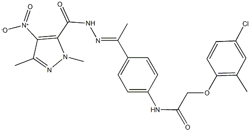 2-(4-chloro-2-methylphenoxy)-N-{4-[N-({4-nitro-1,3-dimethyl-1H-pyrazol-5-yl}carbonyl)ethanehydrazonoyl]phenyl}acetamide Structure