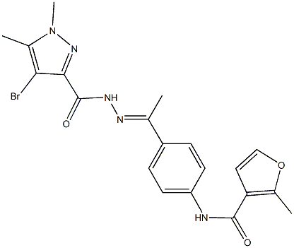 N-(4-{N-[(4-bromo-1,5-dimethyl-1H-pyrazol-3-yl)carbonyl]ethanehydrazonoyl}phenyl)-2-methyl-3-furamide 구조식 이미지