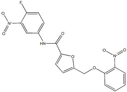 N-{4-fluoro-3-nitrophenyl}-5-({2-nitrophenoxy}methyl)-2-furamide 구조식 이미지