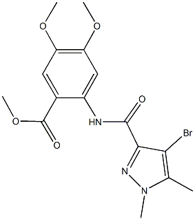 methyl 2-{[(4-bromo-1,5-dimethyl-1H-pyrazol-3-yl)carbonyl]amino}-4,5-dimethoxybenzoate Structure
