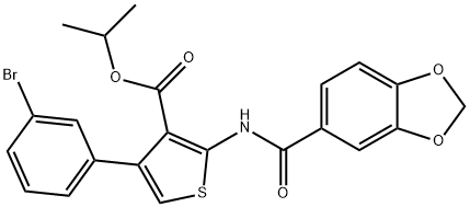 isopropyl 2-[(1,3-benzodioxol-5-ylcarbonyl)amino]-4-(3-bromophenyl)-3-thiophenecarboxylate 구조식 이미지