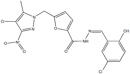 N'-(5-chloro-2-hydroxybenzylidene)-5-({4-chloro-3-nitro-5-methyl-1H-pyrazol-1-yl}methyl)-2-furohydrazide 구조식 이미지