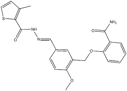 2-[(2-methoxy-5-{2-[(3-methyl-2-thienyl)carbonyl]carbohydrazonoyl}benzyl)oxy]benzamide 구조식 이미지