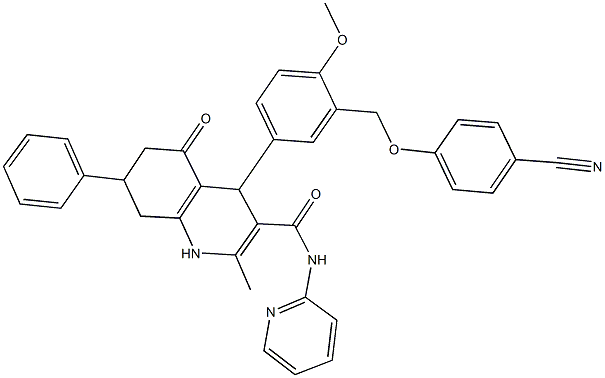 4-{3-[(4-cyanophenoxy)methyl]-4-methoxyphenyl}-2-methyl-5-oxo-7-phenyl-N-(2-pyridinyl)-1,4,5,6,7,8-hexahydro-3-quinolinecarboxamide 구조식 이미지