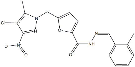 5-({4-chloro-3-nitro-5-methyl-1H-pyrazol-1-yl}methyl)-N'-(2-methylbenzylidene)-2-furohydrazide 구조식 이미지