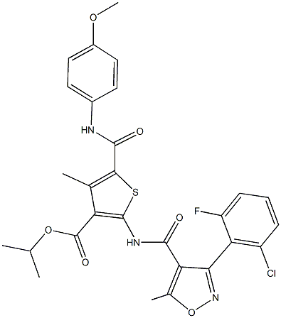 isopropyl 2-({[3-(2-chloro-6-fluorophenyl)-5-methyl-4-isoxazolyl]carbonyl}amino)-5-[(4-methoxyanilino)carbonyl]-4-methyl-3-thiophenecarboxylate 구조식 이미지