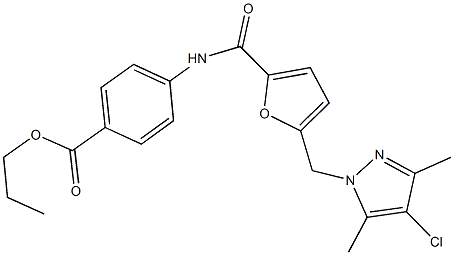 propyl 4-({5-[(4-chloro-3,5-dimethyl-1H-pyrazol-1-yl)methyl]-2-furoyl}amino)benzoate Structure