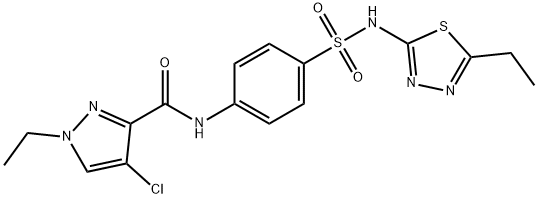 4-chloro-1-ethyl-N-(4-{[(5-ethyl-1,3,4-thiadiazol-2-yl)amino]sulfonyl}phenyl)-1H-pyrazole-3-carboxamide 구조식 이미지