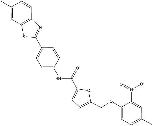 5-({2-nitro-4-methylphenoxy}methyl)-N-[4-(6-methyl-1,3-benzothiazol-2-yl)phenyl]-2-furamide Structure