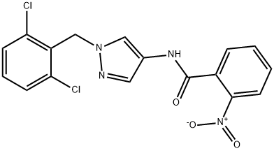 N-[1-(2,6-dichlorobenzyl)-1H-pyrazol-4-yl]-2-nitrobenzamide 구조식 이미지