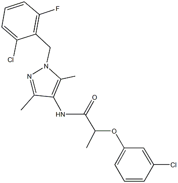 N-[1-(2-chloro-6-fluorobenzyl)-3,5-dimethyl-1H-pyrazol-4-yl]-2-(3-chlorophenoxy)propanamide 구조식 이미지