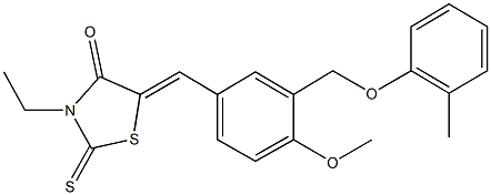 3-ethyl-5-{4-methoxy-3-[(2-methylphenoxy)methyl]benzylidene}-2-thioxo-1,3-thiazolidin-4-one 구조식 이미지