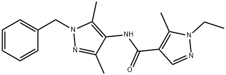 N-(1-benzyl-3,5-dimethyl-1H-pyrazol-4-yl)-1-ethyl-5-methyl-1H-pyrazole-4-carboxamide 구조식 이미지