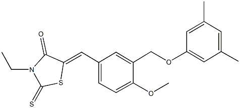 5-{3-[(3,5-dimethylphenoxy)methyl]-4-methoxybenzylidene}-3-ethyl-2-thioxo-1,3-thiazolidin-4-one 구조식 이미지