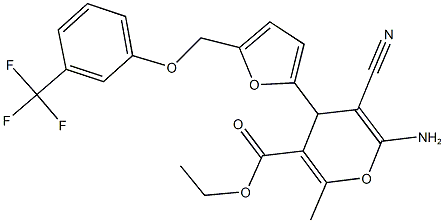 ethyl 6-amino-5-cyano-2-methyl-4-(5-{[3-(trifluoromethyl)phenoxy]methyl}-2-furyl)-4H-pyran-3-carboxylate Structure