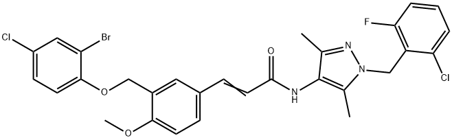 3-{3-[(2-bromo-4-chlorophenoxy)methyl]-4-methoxyphenyl}-N-[1-(2-chloro-6-fluorobenzyl)-3,5-dimethyl-1H-pyrazol-4-yl]acrylamide 구조식 이미지