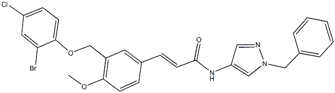 N-(1-benzyl-1H-pyrazol-4-yl)-3-{3-[(2-bromo-4-chlorophenoxy)methyl]-4-methoxyphenyl}acrylamide 구조식 이미지