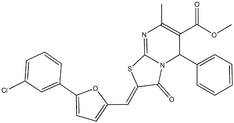 methyl 2-{[5-(3-chlorophenyl)-2-furyl]methylene}-7-methyl-3-oxo-5-phenyl-2,3-dihydro-5H-[1,3]thiazolo[3,2-a]pyrimidine-6-carboxylate Structure