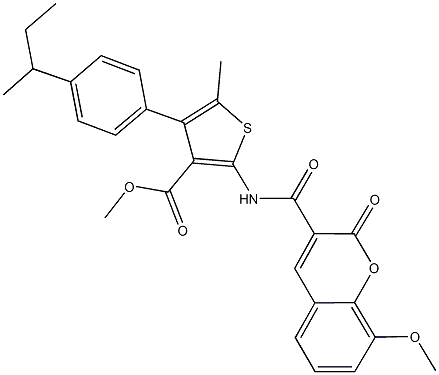 methyl 4-(4-sec-butylphenyl)-2-{[(8-methoxy-2-oxo-2H-chromen-3-yl)carbonyl]amino}-5-methyl-3-thiophenecarboxylate 구조식 이미지