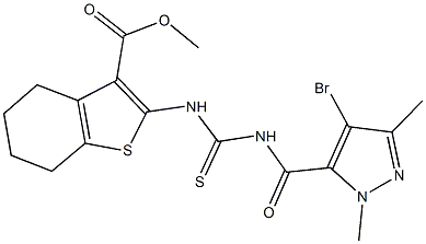 methyl 2-[({[(4-bromo-1,3-dimethyl-1H-pyrazol-5-yl)carbonyl]amino}carbothioyl)amino]-4,5,6,7-tetrahydro-1-benzothiophene-3-carboxylate Structure