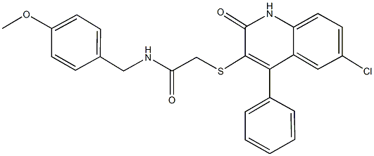 2-[(6-chloro-2-oxo-4-phenyl-1,2-dihydro-3-quinolinyl)sulfanyl]-N-(4-methoxybenzyl)acetamide 구조식 이미지