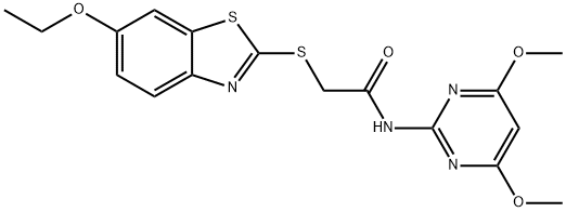 N-(4,6-dimethoxy-2-pyrimidinyl)-2-[(6-ethoxy-1,3-benzothiazol-2-yl)sulfanyl]acetamide 구조식 이미지