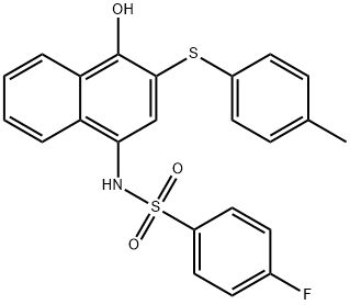 4-fluoro-N-{4-hydroxy-3-[(4-methylphenyl)sulfanyl]-1-naphthyl}benzenesulfonamide 구조식 이미지