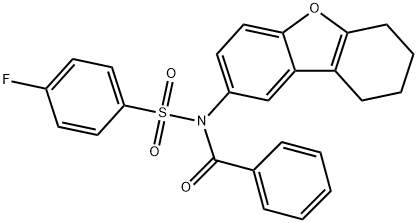 N-benzoyl-4-fluoro-N-(6,7,8,9-tetrahydrodibenzo[b,d]furan-2-yl)benzenesulfonamide 구조식 이미지
