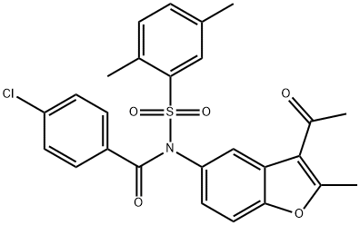 N-(3-acetyl-2-methyl-1-benzofuran-5-yl)-N-(4-chlorobenzoyl)-2,5-dimethylbenzenesulfonamide 구조식 이미지