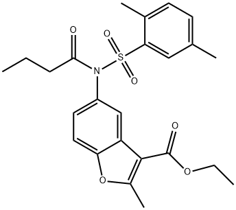 ethyl 5-{butyryl[(2,5-dimethylphenyl)sulfonyl]amino}-2-methyl-1-benzofuran-3-carboxylate 구조식 이미지