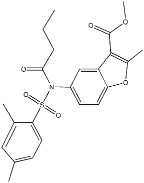 methyl 5-{butyryl[(2,4-dimethylphenyl)sulfonyl]amino}-2-methyl-1-benzofuran-3-carboxylate 구조식 이미지