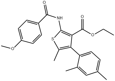 ethyl 4-(2,4-dimethylphenyl)-2-[(4-methoxybenzoyl)amino]-5-methyl-3-thiophenecarboxylate 구조식 이미지