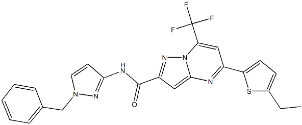 N-(1-benzyl-1H-pyrazol-3-yl)-5-(5-ethyl-2-thienyl)-7-(trifluoromethyl)pyrazolo[1,5-a]pyrimidine-2-carboxamide 구조식 이미지