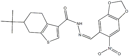 6-tert-butyl-N'-({6-nitro-1,3-benzodioxol-5-yl}methylene)-4,5,6,7-tetrahydro-1-benzothiophene-3-carbohydrazide Structure