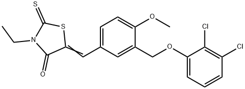 5-{3-[(2,3-dichlorophenoxy)methyl]-4-methoxybenzylidene}-3-ethyl-2-thioxo-1,3-thiazolidin-4-one Structure