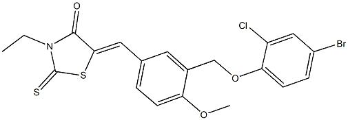 5-{3-[(4-bromo-2-chlorophenoxy)methyl]-4-methoxybenzylidene}-3-ethyl-2-thioxo-1,3-thiazolidin-4-one 구조식 이미지