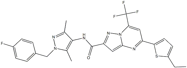 5-(5-ethyl-2-thienyl)-N-[1-(4-fluorobenzyl)-3,5-dimethyl-1H-pyrazol-4-yl]-7-(trifluoromethyl)pyrazolo[1,5-a]pyrimidine-2-carboxamide Structure