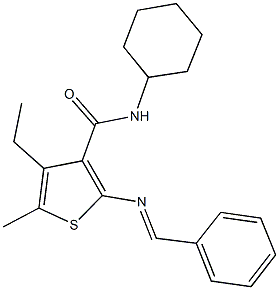 2-(benzylideneamino)-N-cyclohexyl-4-ethyl-5-methyl-3-thiophenecarboxamide Structure