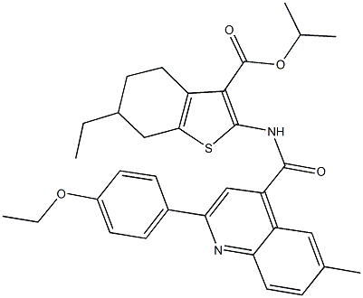 isopropyl 2-({[2-(4-ethoxyphenyl)-6-methyl-4-quinolinyl]carbonyl}amino)-6-ethyl-4,5,6,7-tetrahydro-1-benzothiophene-3-carboxylate 구조식 이미지