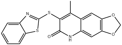 7-(1,3-benzothiazol-2-ylsulfanyl)-8-methyl[1,3]dioxolo[4,5-g]quinolin-6(5H)-one 구조식 이미지